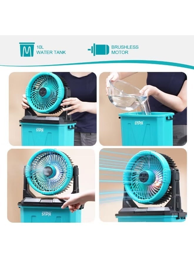 Winning Star Portable Rechargeable Camping Fan with LED Light and Storage Box, USB Powered Multi-Speed Cooling Fan for Outdoor Travel Picnic Emergency Home Office Use, Foldable Design - Blue/Black - Image 4