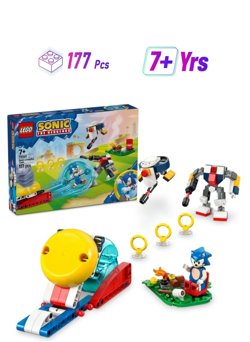 ليغو Sonic the Hedgehog: Sonic’s Campfire Clash Set, Collectible Building Toy with 4 Characters, Gold Rings and a Chaos Emerald, Gifts for Gamers, Boys & Girls aged 7 Plus 77001 (177 pieces)