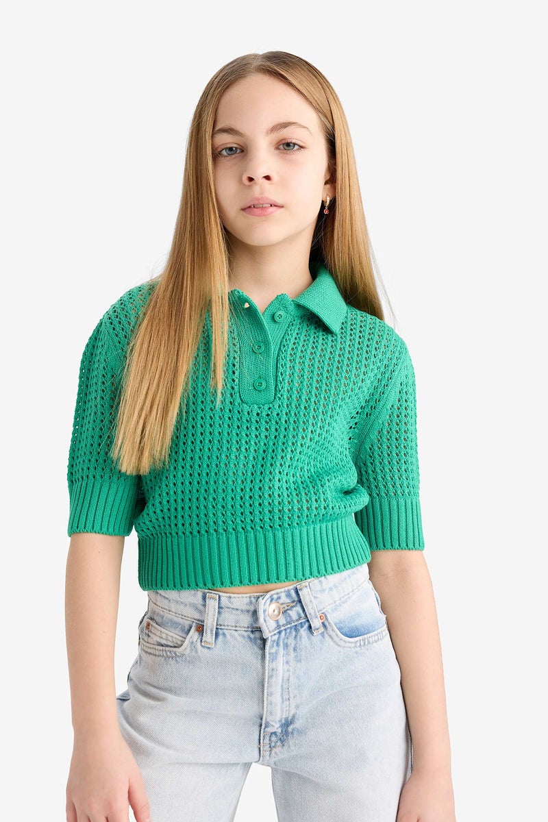 DeFacto Girl Crop Polo Collar Pullover - Image 2