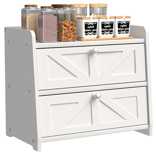 TQQDCI Bread Box for Kitchen Countertop, Double Layer Wooden Breadbox, Large Capacity Bread Storage Bin, Homemade Bread Storage Container, Farmhouse Breadbox Organizer, White - Image 1
