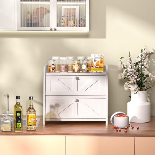 TQQDCI Bread Box for Kitchen Countertop, Double Layer Wooden Breadbox, Large Capacity Bread Storage Bin, Homemade Bread Storage Container, Farmhouse Breadbox Organizer, White - Image 2