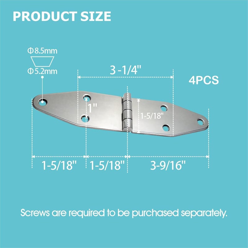 asdmm Boat Stainless Steel Strap Hinges for Marine RV Skylight Locker Hatch and Door, Heavy Duty, Top Mount 7-1/8" x 1-5/8" (4 PCS) - Image 2