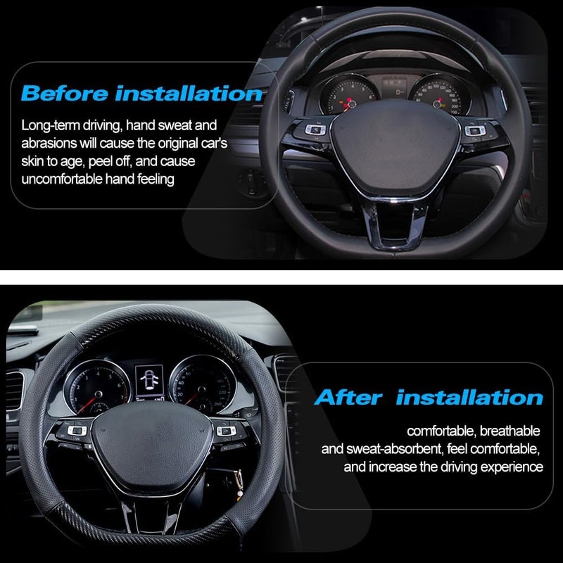 HAOTULE Car Carbon Fiber and Leather D-Shape Steering Wheel Cover, Stylish car Non-Slip Leather car Interior 15 inches Universal Black and Red - Image 5