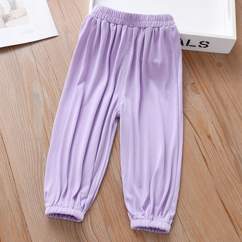 Girls' Pants Summer Wear 2026 New Casual Summer Children'S Stylish Fashionable Thin Solid Color Cupro Silk Cropped Pants - Image 5