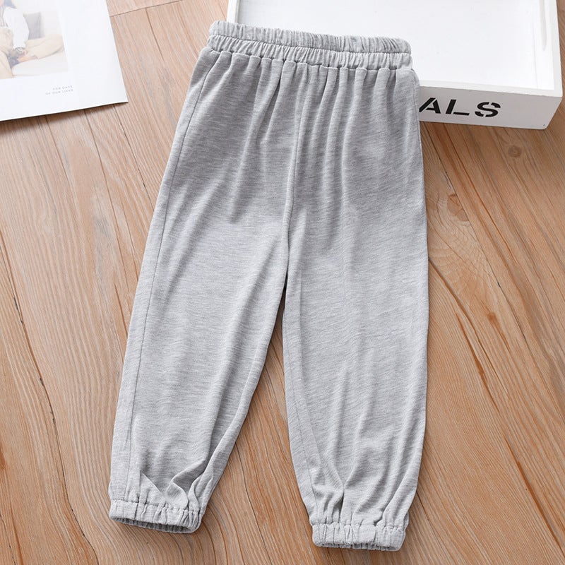 Girls' Pants Summer Wear 2026 New Casual Summer Children'S Stylish Fashionable Thin Solid Color Cupro Silk Cropped Pants - Image 1