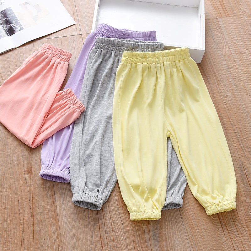 Girls' Pants Summer Wear 2026 New Casual Summer Children'S Stylish Fashionable Thin Solid Color Cupro Silk Cropped Pants - Image 2