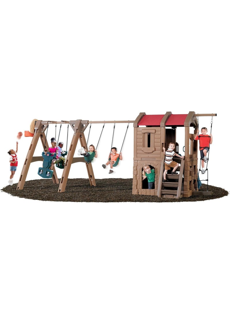 Step2 Advent Lodge Wooden-Style Outdoor Play Centre with Glider Swing — All-in-One Kids Playhouse, Slide & Activity Station for Ages 2–6 Years - Image 1