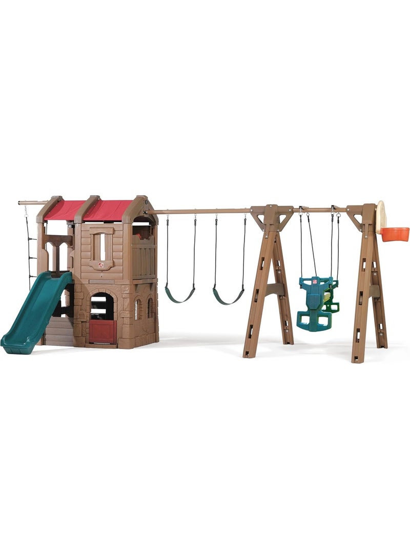 Step2 Advent Lodge Wooden-Style Outdoor Play Centre with Glider Swing — All-in-One Kids Playhouse, Slide & Activity Station for Ages 2–6 Years - Image 2