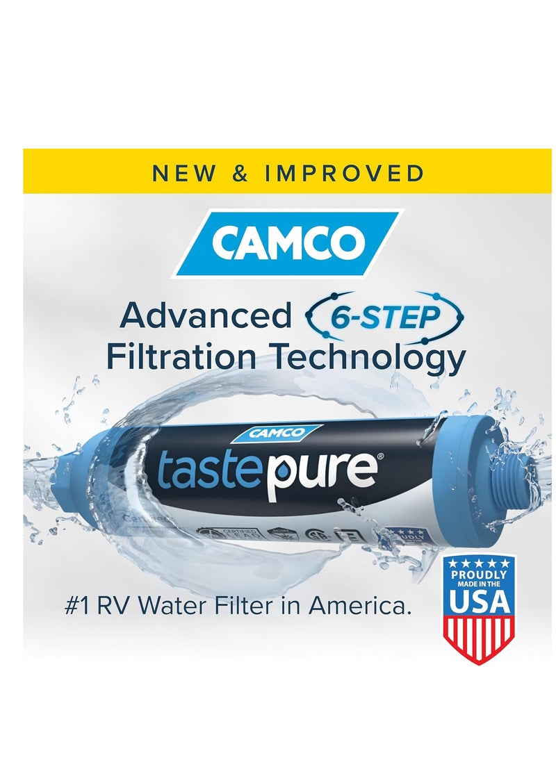 Camco Camco TastePURE RV Water Filter - New Advanced 6-Step Patent-Protected Filtration - Camping Essentials for Fresh Drinking Water - RV Inline Water Filter w/Flexible Hose Protector, Made in USA (40043) - Image 2