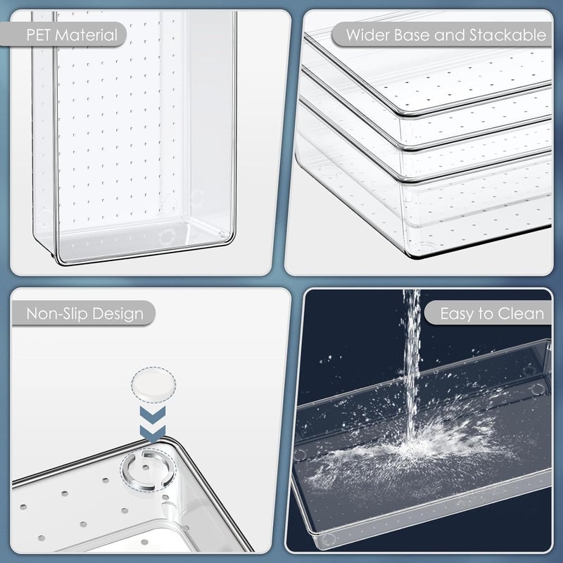 Kuber Industries 12 Pcs Set Multi-Purpose Transparent Drawer Organizers | Plastic Trays for Storage Kitchen & Aesthetic Dressing Table Organisers for Cosmetics, Makeup & Stationery | Transparent - Image 2