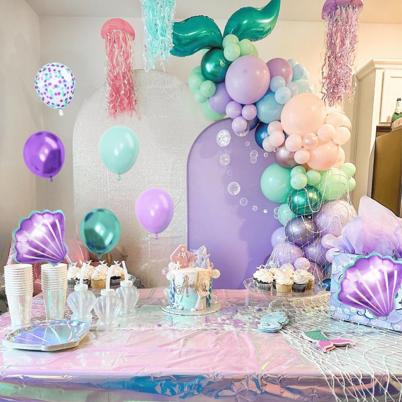 Vibzox 5th Mermaid Birthday Decoration for Girls,Pink Purple Green 5th Birthday Balloon Number 5 Seashell Foil Balloons Banner Mermaid Sea Party Decor Supplies for 5 Year Old - Image 4