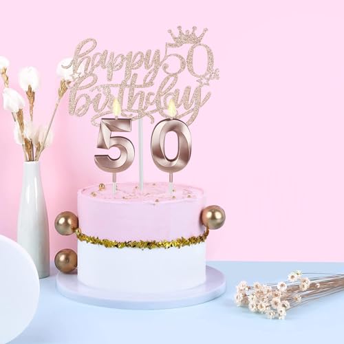 Juesly 50th Birthday Decorations for Women, Including 50th Birthday Sash and Crown, Cake Topper and Candles, 50 Year Old Gifts for Women - Image 5