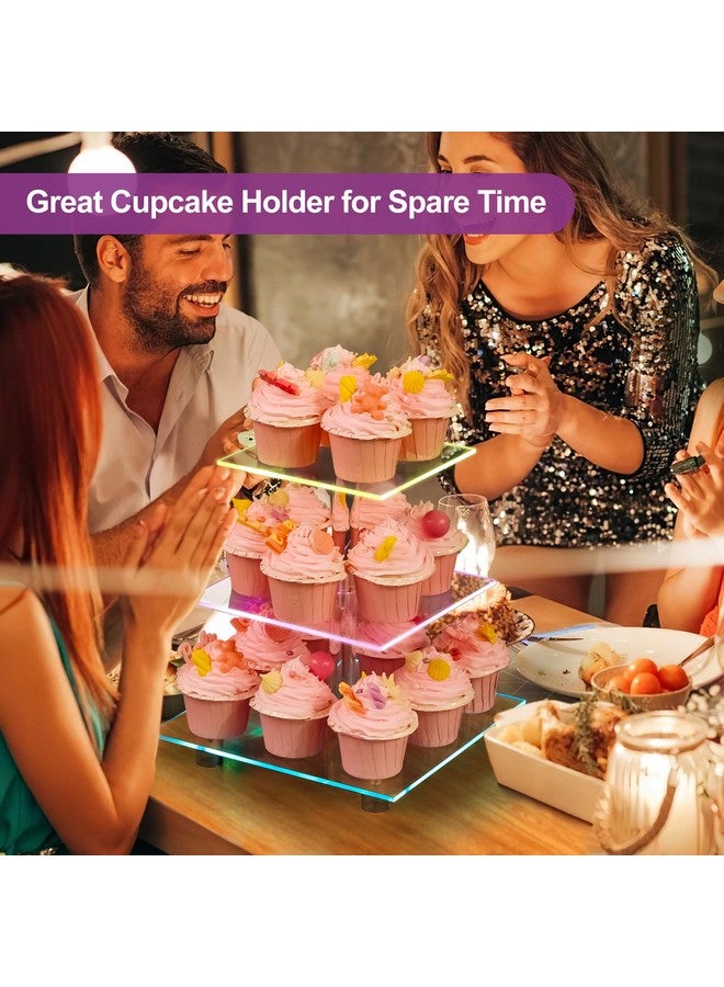 YestBuy Cupcake Stand - 3 Tier Cupcake Tower with Rechargeable Light- Acrylic Cupcake Holder for 24 Cupcakes-7 Color Cupcake Display Stand- Clear Dessert Display Stand for Weddings, Birthdays, and Special Occasions  - Image 2