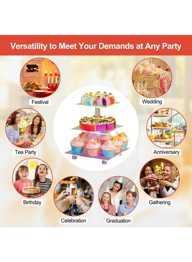 YestBuy Cupcake Stand - 3 Tier Cupcake Tower with Rechargeable Light- Acrylic Cupcake Holder for 24 Cupcakes-7 Color Cupcake Display Stand- Clear Dessert Display Stand for Weddings, Birthdays, and Special Occasions  - Image 4