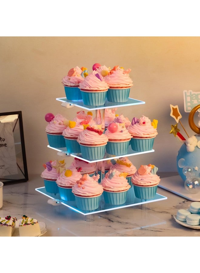 YestBuy Cupcake Stand - 3 Tier Cupcake Tower with Rechargeable Light- Acrylic Cupcake Holder for 24 Cupcakes-7 Color Cupcake Display Stand- Clear Dessert Display Stand for Weddings, Birthdays, and Special Occasions  - Image 3