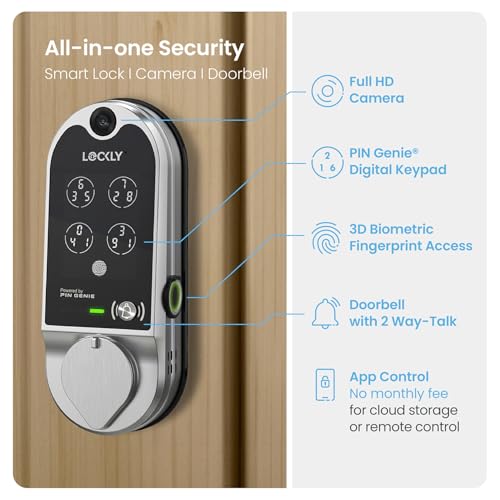 Lockly Vision Smart Lock, HD Video Doorbell Smart Locks for Front Door, Fingerprint Door Lock, Touchscreen Keypad, App Control, No Monthly Fee, Auto Lock - Satin Nickel - Image 3
