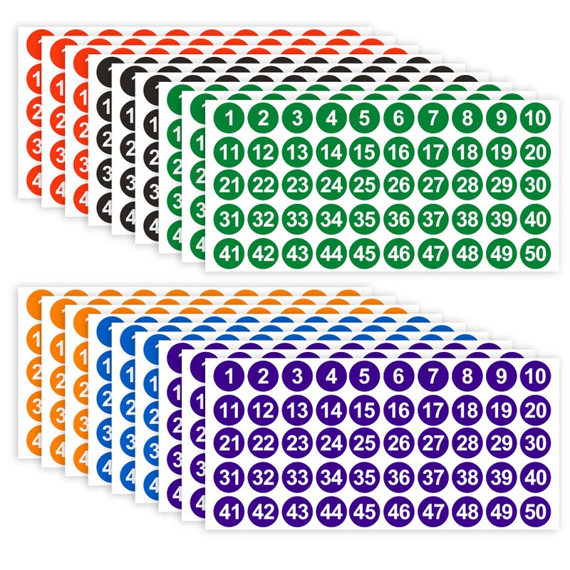 Linsuminn Consecutive Number Stickers, 900 PCS Number Stickers 1 to 50, 18 Sheets 1 Inch Vinyl Round Number Labels Circle Decals for Office School Teacher Classroom Inventory Storage Supplies Multicolor - Image 1
