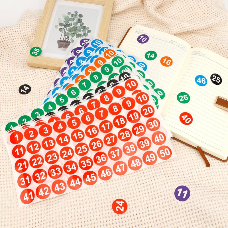 Linsuminn Consecutive Number Stickers, 900 PCS Number Stickers 1 to 50, 18 Sheets 1 Inch Vinyl Round Number Labels Circle Decals for Office School Teacher Classroom Inventory Storage Supplies Multicolor - Image 4