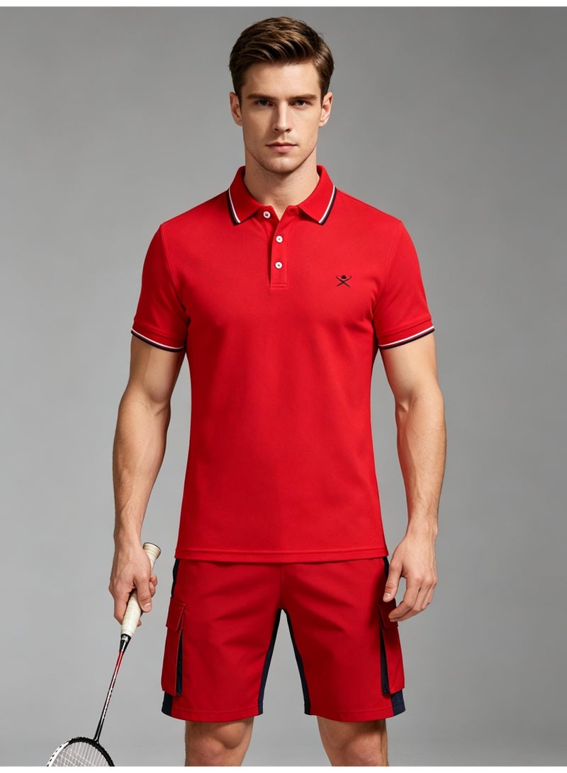 HACKETT LONDON Classic striped lapel POLO shirt for men and women couples with beaded cotton short sleeves. - Image 1