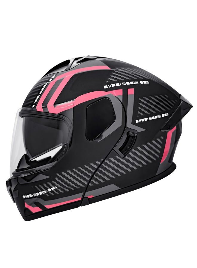 SanQing Modular Flip-Up Dual Visor Motorcycle Helmets Full Face Adults Motor-Bike BMX Four Wheels Helmets for Men Women DOT Approved (Pink Small) - Image 1