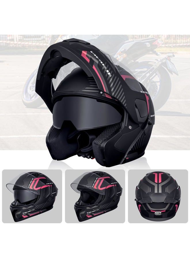 SanQing Modular Flip-Up Dual Visor Motorcycle Helmets Full Face Adults Motor-Bike BMX Four Wheels Helmets for Men Women DOT Approved (Pink Small) - Image 2