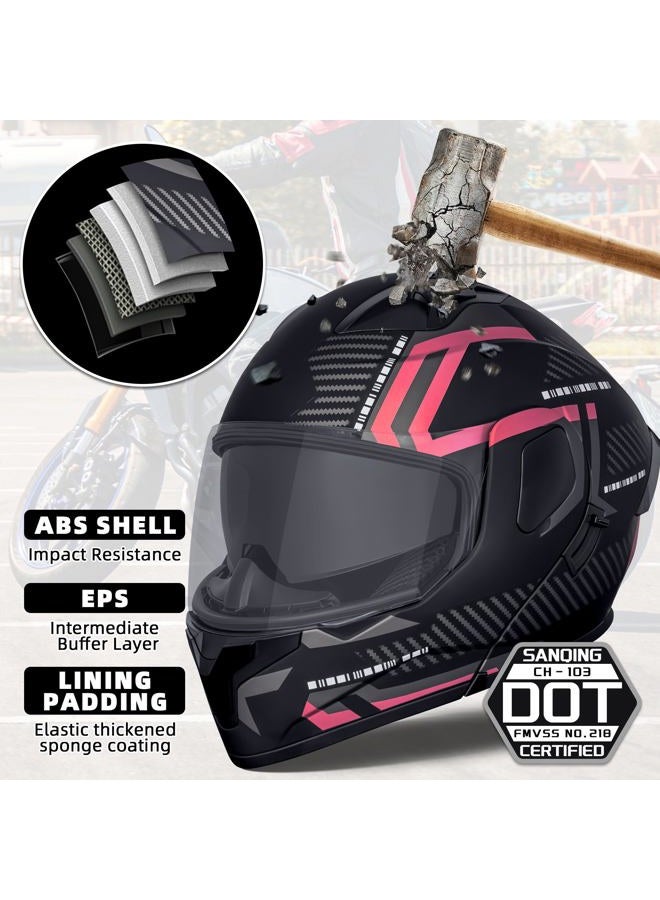 SanQing Modular Flip-Up Dual Visor Motorcycle Helmets Full Face Adults Motor-Bike BMX Four Wheels Helmets for Men Women DOT Approved (Pink Small) - Image 4