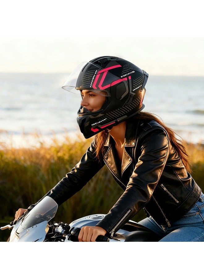 SanQing Modular Flip-Up Dual Visor Motorcycle Helmets Full Face Adults Motor-Bike BMX Four Wheels Helmets for Men Women DOT Approved (Pink Small) - Image 3