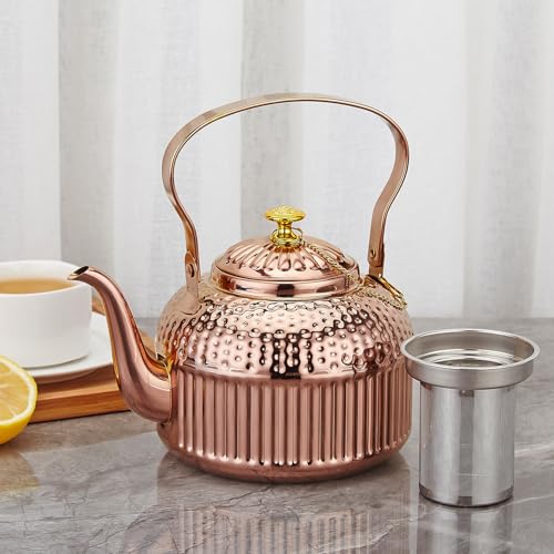 SANQIAHOME Antique 18L 60 Oz Stainless Steel Teapot with Infuser Copper - Image 3
