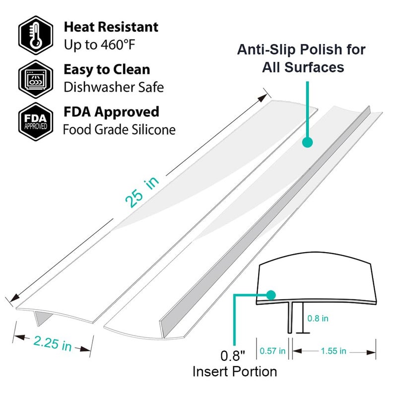 Mofason Stove Counter Gap Cover  Kitchen Silicone Oven Gap Filler - 25 Inches Countertop Strips Gap Guard  Easy To Clean (White) - Image 2
