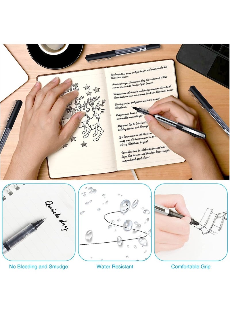 SYOSI Straight Liquid Gel Pen 12 Pcs 0.5mm Student Fountain Rollerball Fine Point Pens Extra Fine Point Pens Black Liquid Gel Ink Pen Set, for Writing Note Taking Signature Office Journaling - Image 4