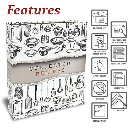 Better Kitchen Products Recipe Binder, 8.5" x 9.5" 3 Ring Binder Organizer Set (with 50 Page Protectors, 100 4" x 6" Recipe Cards & 12 Category Divider Tabs) Sleek Kitchen Design - Image 3