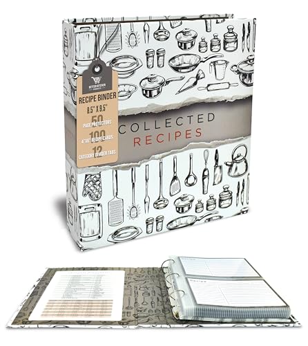 Better Kitchen Products Recipe Binder, 8.5" x 9.5" 3 Ring Binder Organizer Set (with 50 Page Protectors, 100 4" x 6" Recipe Cards & 12 Category Divider Tabs) Sleek Kitchen Design - Image 1