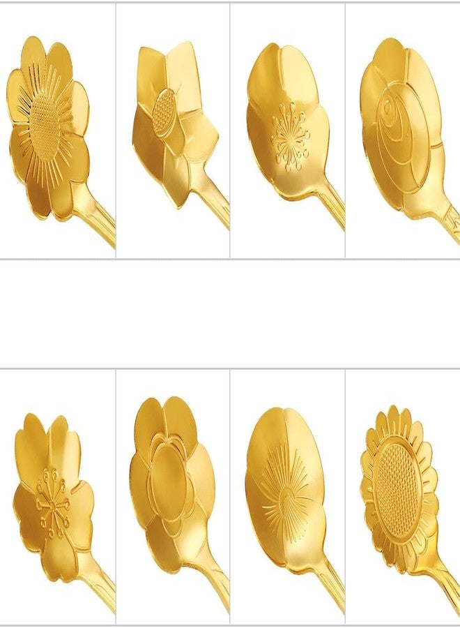 Styllent 8 Pack Gold Flower Design Dessert Spoon Set of 8 Stainless Steel Tea Coffee Ice Cream Spoons Floral Pattern Luxury Cutlery for Home Kitchen Dining Café Restaurant Wedding Gifting (8) - Image 3