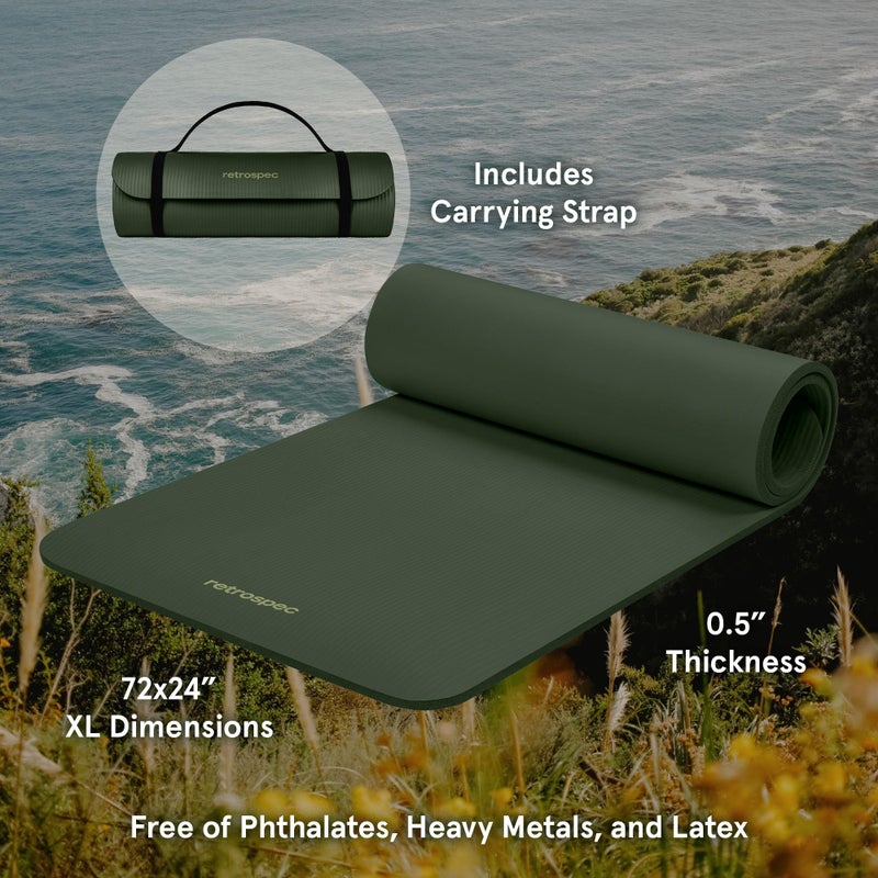 Retrospec Solana Yoga Mat 1/2" Thick w/Nylon Strap for Men & Women - Non Slip Excercise Mat for Yoga, Pilates, Stretching, Floor & Fitness Workouts, Wild Spruce, 4446 - Image 2