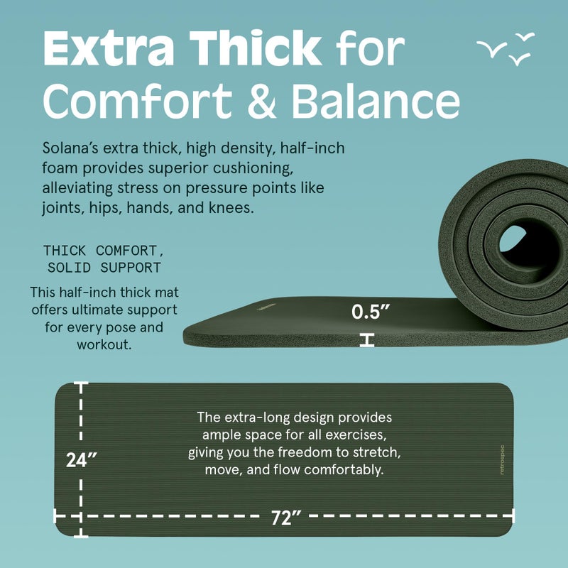 Retrospec Solana Yoga Mat 1/2" Thick w/Nylon Strap for Men & Women - Non Slip Excercise Mat for Yoga, Pilates, Stretching, Floor & Fitness Workouts, Wild Spruce, 4446 - Image 3