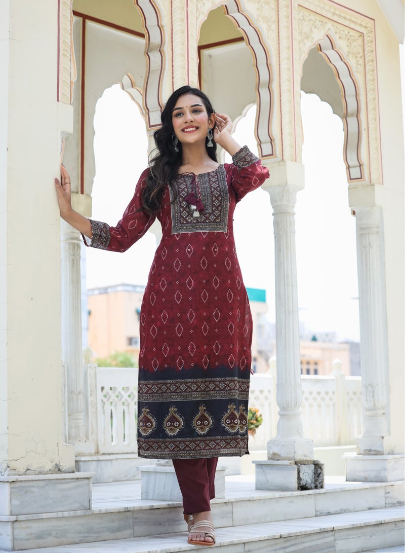 Swadesh Souq Maroon Chanderi Kurta Pant Set with Dupatta - Image 4