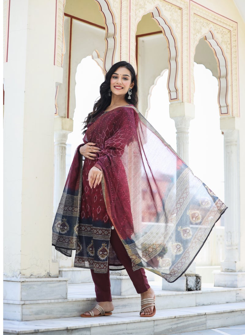 Swadesh Souq Maroon Chanderi Kurta Pant Set with Dupatta - Image 5