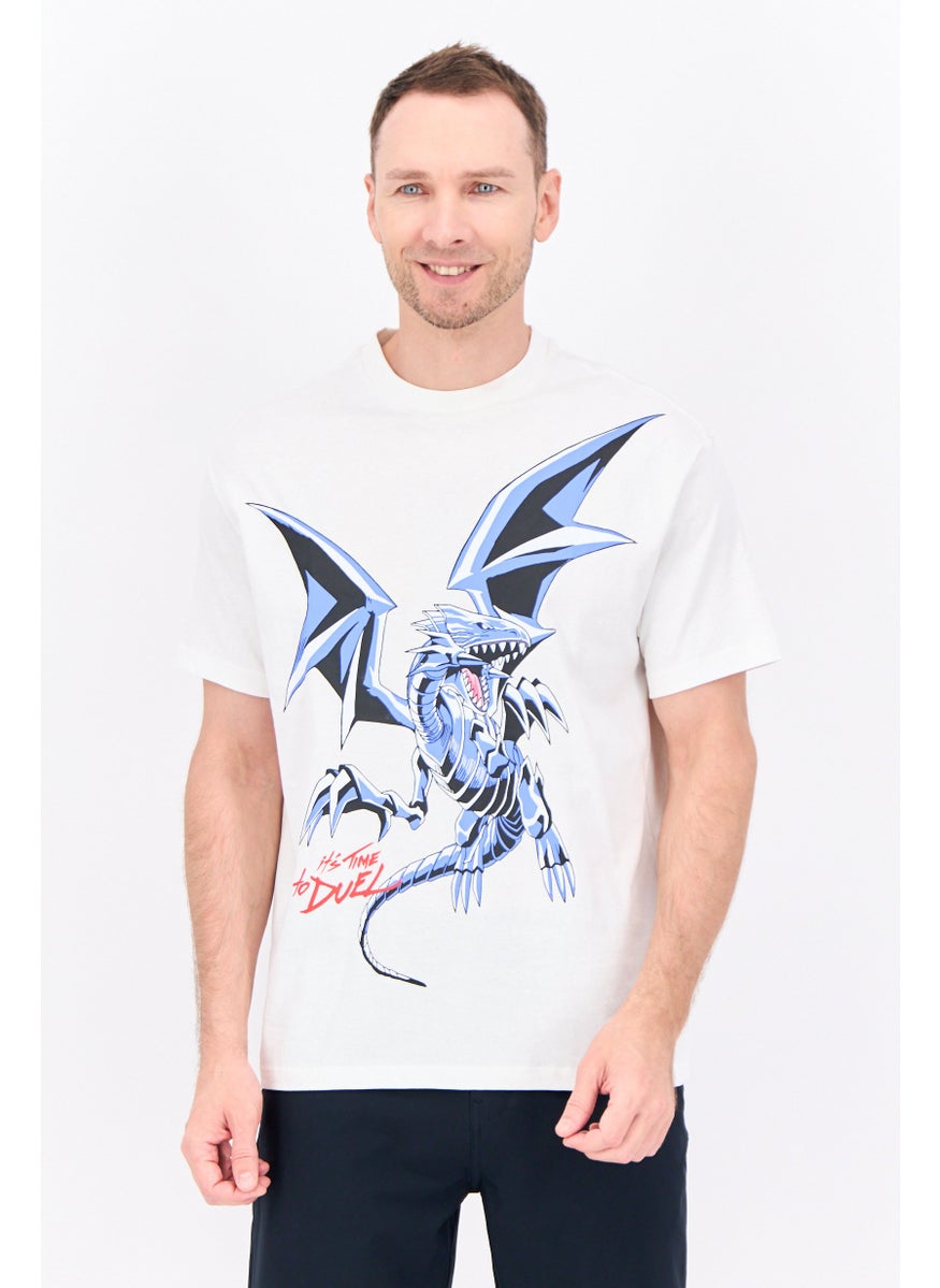 Bershka Men Crew Neck Short Sleeve Yu-Gi-Ow Print T-shirt, White Combo  - Image 1
