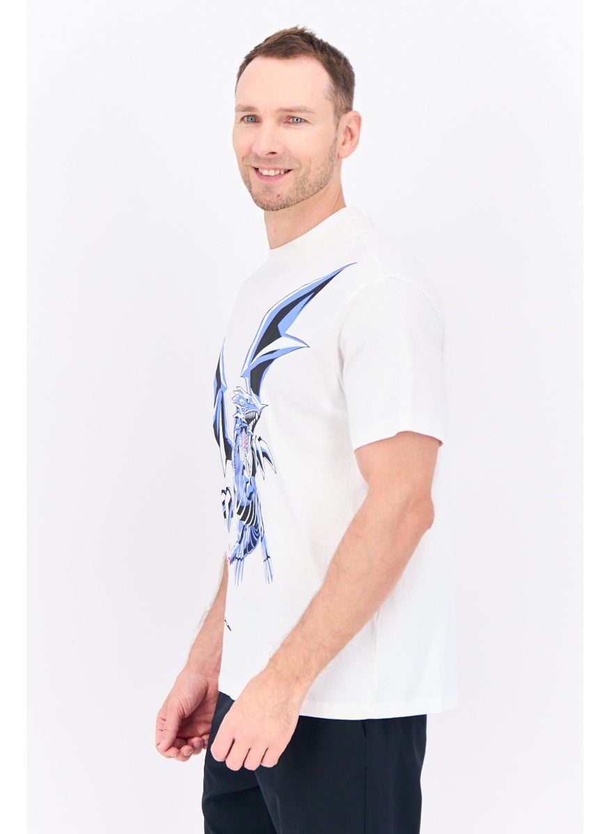 Bershka Men Crew Neck Short Sleeve Yu-Gi-Ow Print T-shirt, White Combo  - Image 2