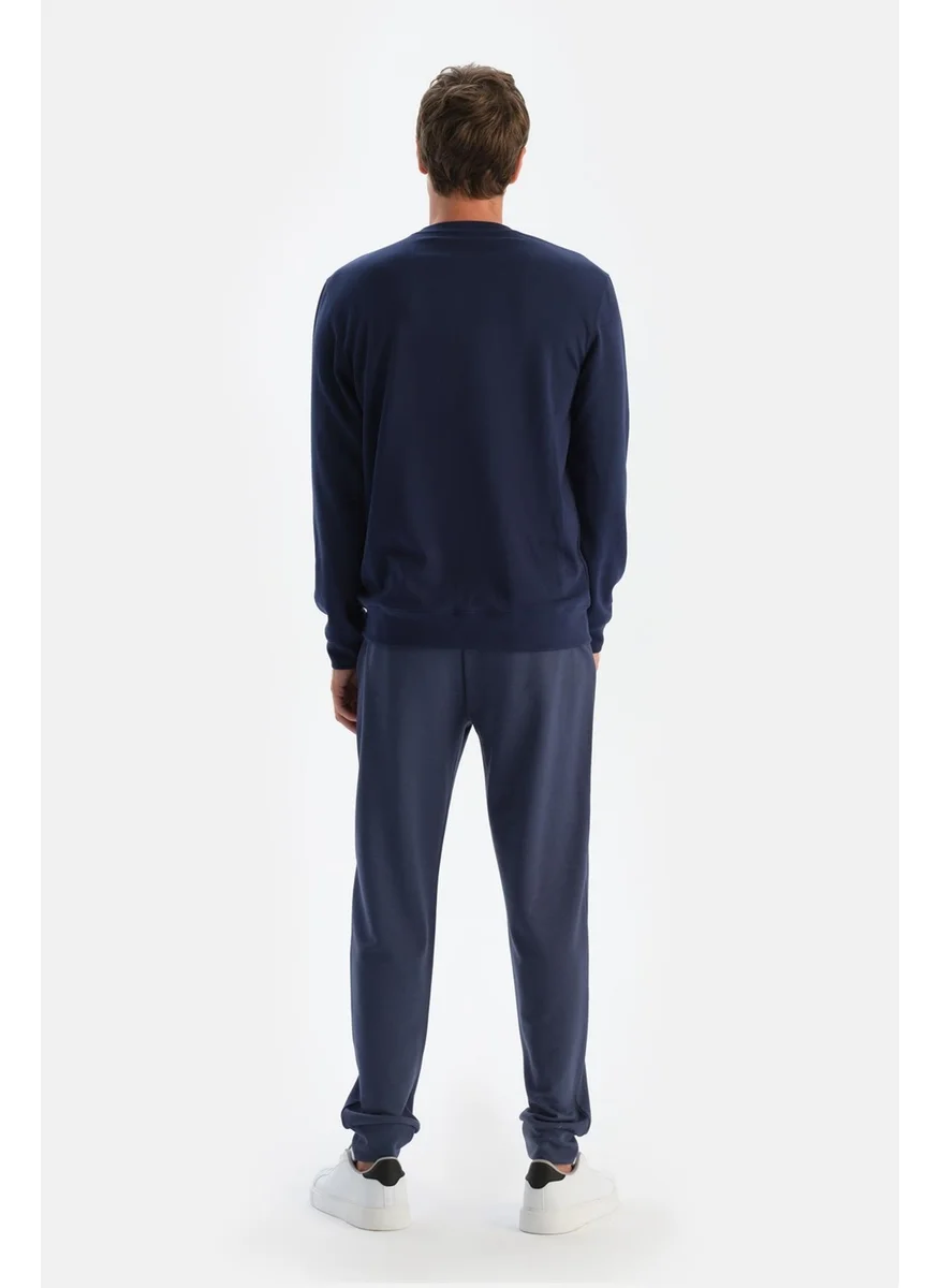 dagi Navy Blue Men's Modal Bis Collar Sweatshirt