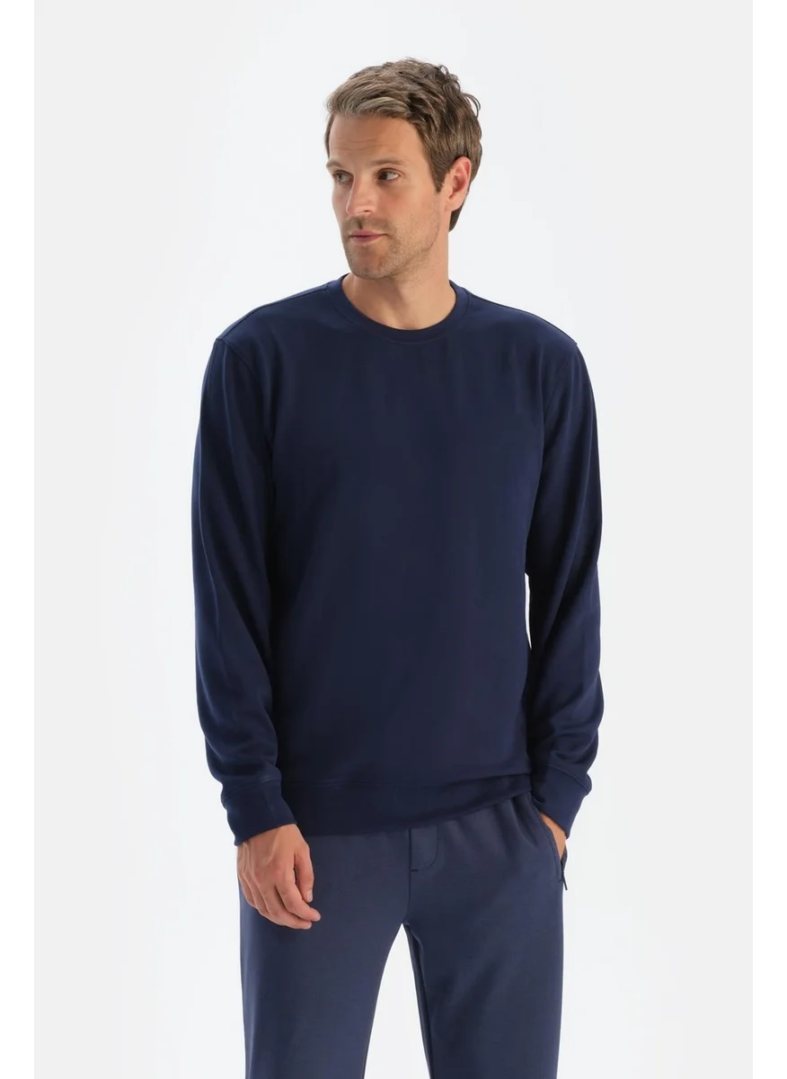 dagi Navy Blue Men's Modal Bis Collar Sweatshirt