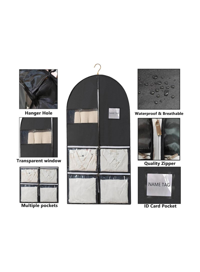 Suntown Set of 2 Heavy Duty 49" Garment Bags with 4 Pockets for Home and Travel, Perfect for Closet Storage, Holds 3-8 Clothes, Coats, Shirts, and Dresses. Ideal for Organizing and Protecting Your Wardrobe. - Image 4