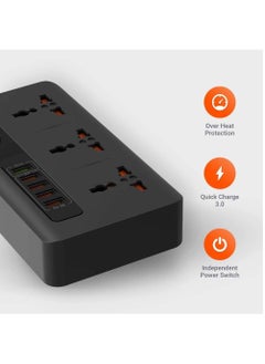 Power Socket Strip, 4 USB Port 3.4A + 1 Quick Charge 3.0 with 3 Universal Power Sockets 10A, Independent Power Switch with Timer,Sockets USB HUBS,Charging Station,Over Heat Protection (Black) - pzsku/Z79D80B5E731453D984F8Z/45/_/1669400825/16e2057c-569a-4829-a746-dd1952dda9cb