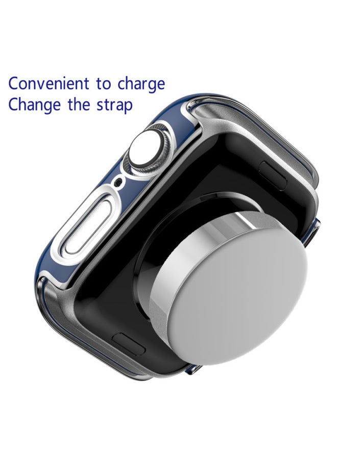 Suitable For Iphone 7 Generation Watch Protective Case For Apple Watch Se Electroplated PC Case + Tempered Film Integrated Case-Color:Silver Edge Foundation-Exterior Dimension:45mm - Image 4