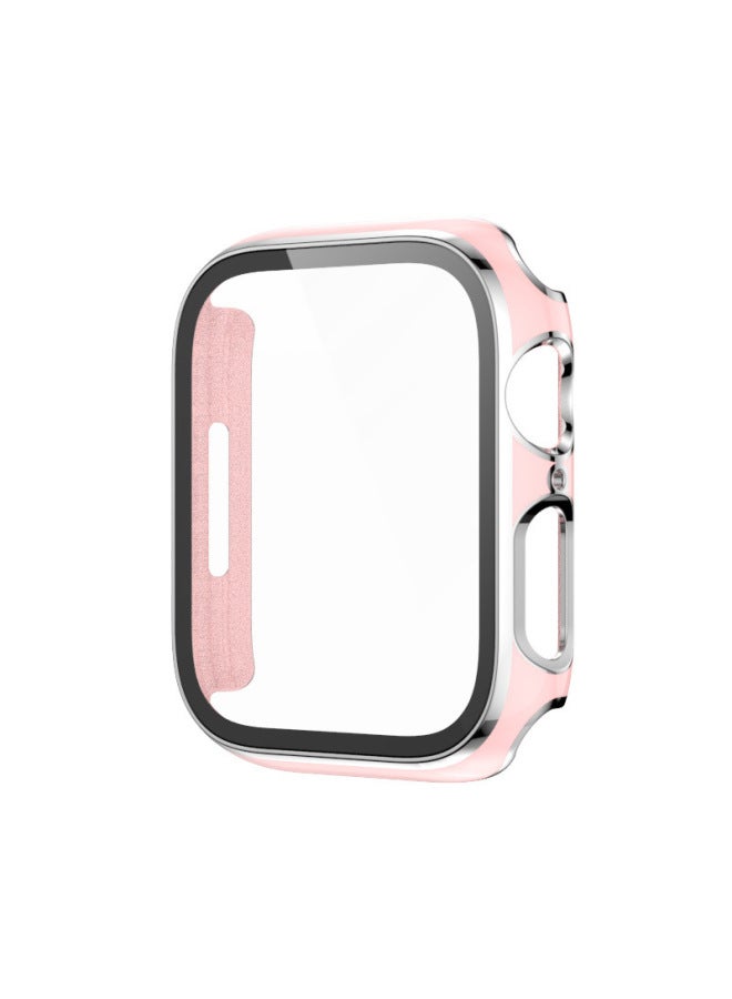 Suitable For Iphone 7 Generation Watch Protective Case For Apple Watch Se Electroplated PC Case + Tempered Film Integrated Case-Color:Silver Edge Foundation-Exterior Dimension:45mm - Image 1