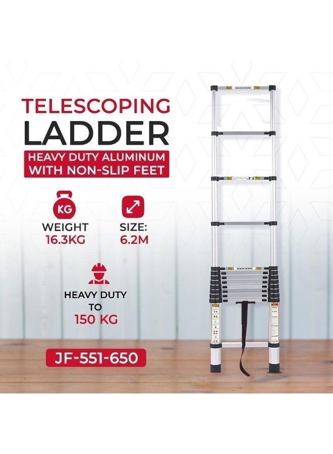 Telescopic Aluminum6.2M Single Ladder – Extra Strong & Durable with Wide Steps, Double Lock System, Rust-Resistant – Ideal for Home, Professional, Industrial & Contractor Use - Image 1