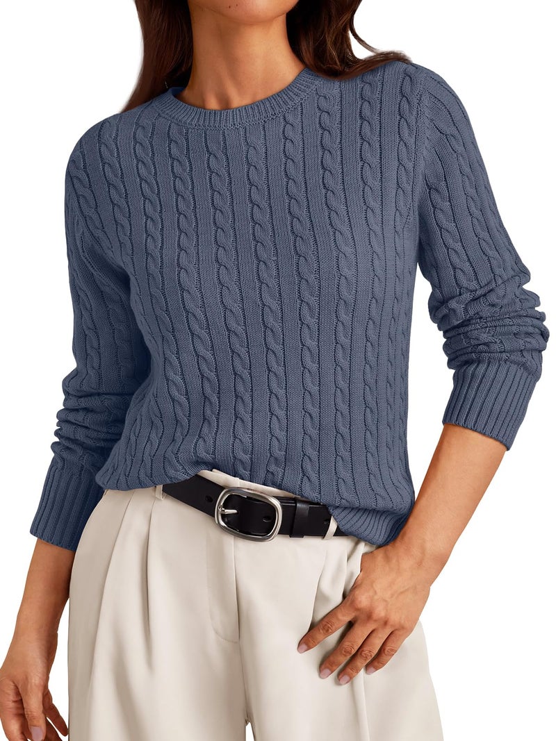 LILLUSORY Womens Cable Knit Sweater Early Fall 2026 Fashion Clothes Clothing Outfits Lightweight Ladies Business Casual Old Money Cotton Pullover Tunic Cozy Cute Trendy Teacher Winter Dusty Blue L - Image 1