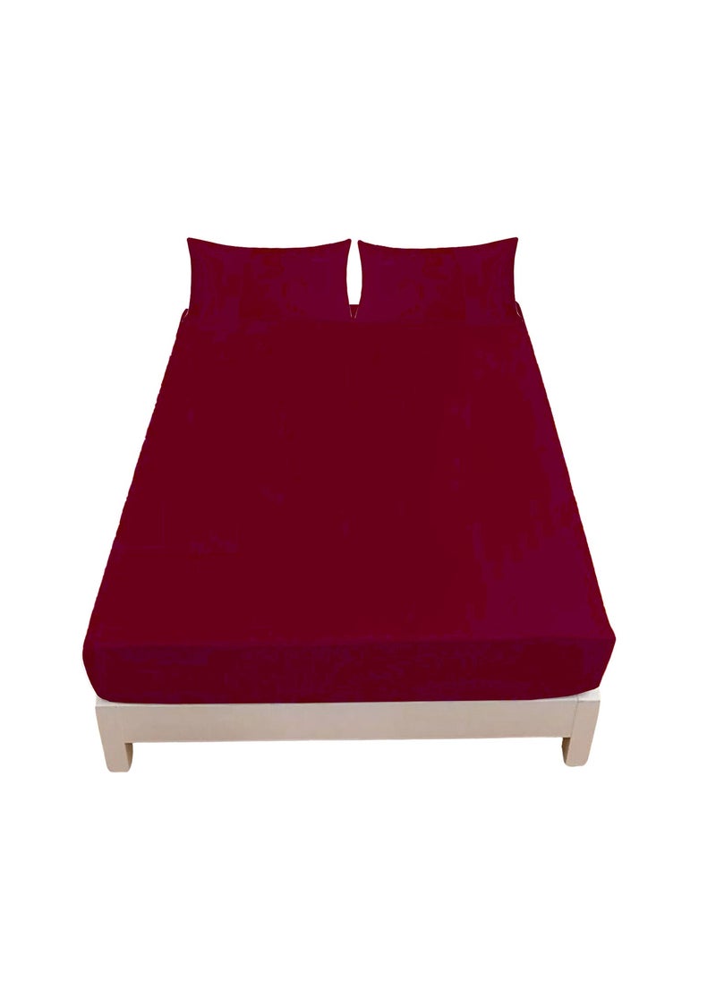 Home Smart Home Smart Fitted Bed Sheet Plain Cotton Bed Sheet with 2 Pillow Covers Maroon  - Image 1