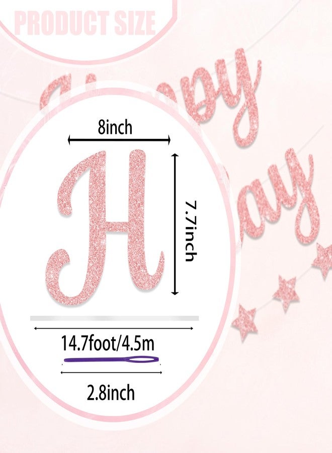 Blopee Pink Happy Birthday Banner for Women/Girl Birthday Party Decorations Glitter Star Birthday Garland Banner Sign - Image 4