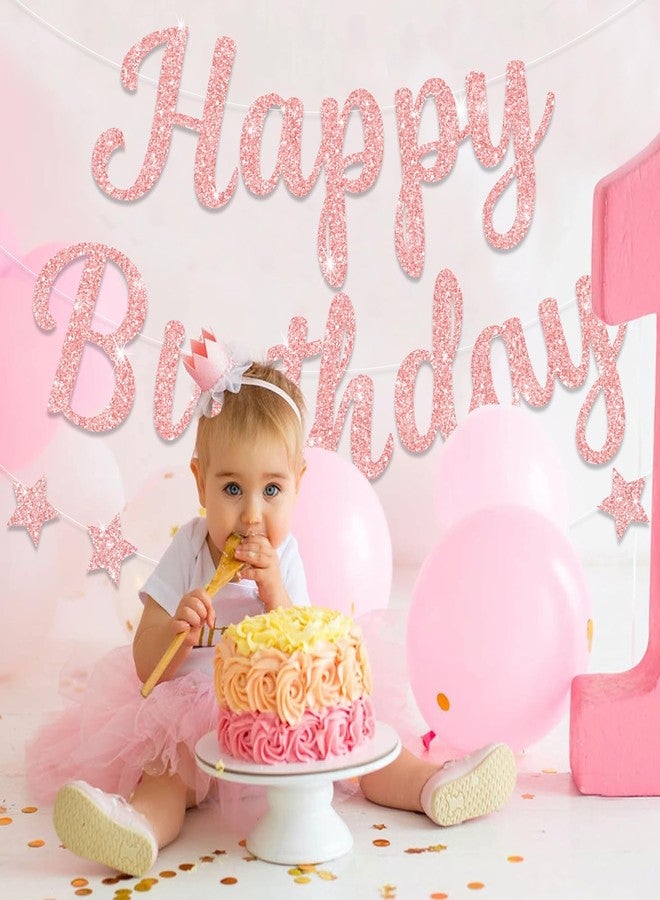 Blopee Pink Happy Birthday Banner for Women/Girl Birthday Party Decorations Glitter Star Birthday Garland Banner Sign - Image 2